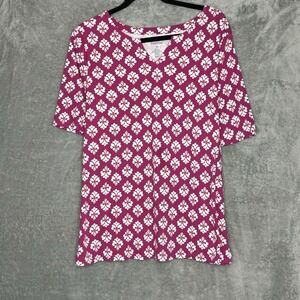 Croft & Barrow XXL 2X Top Shirt Purple Paisley Split Round Neck Short Sleeve